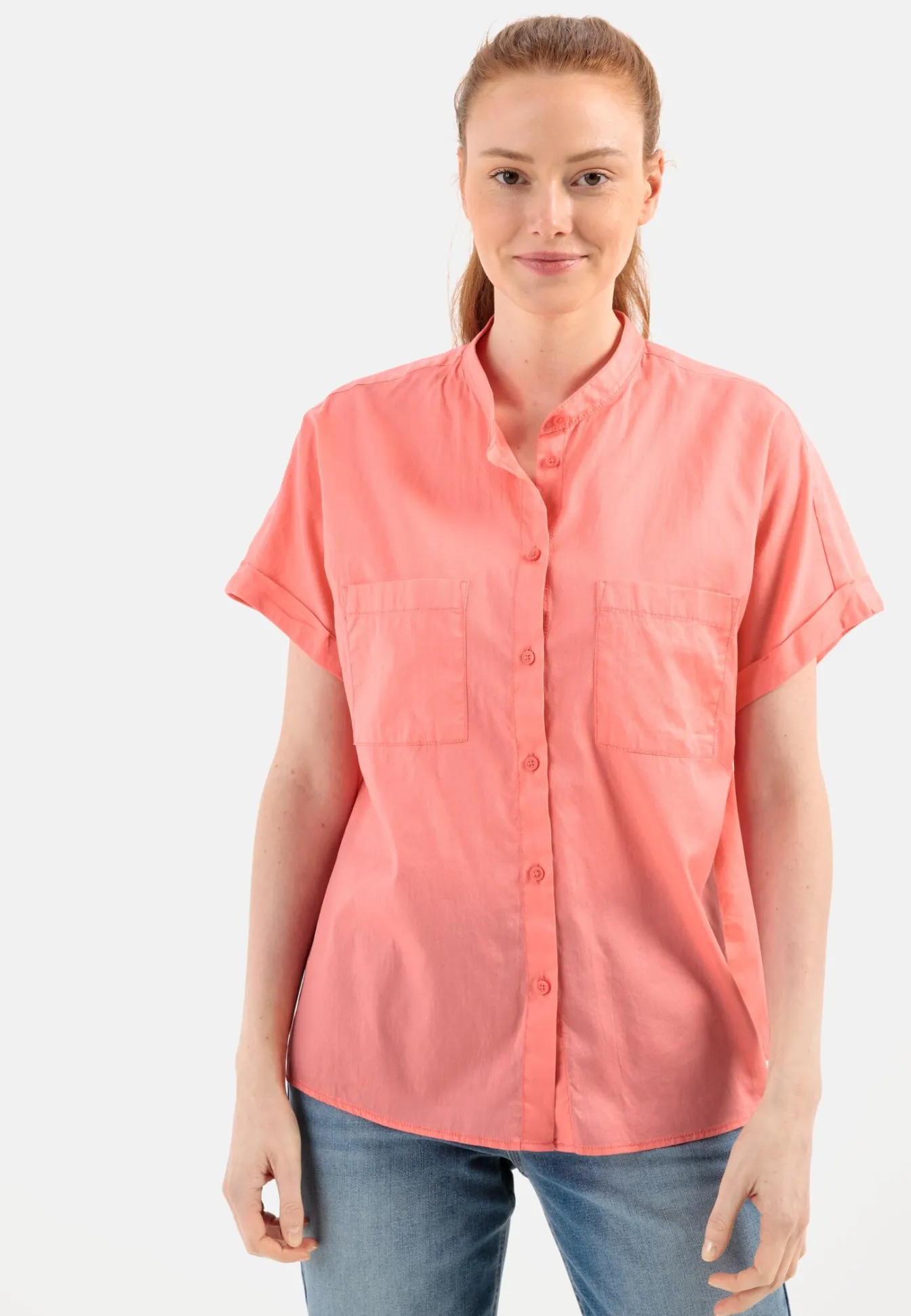 Damen Camel Active Blusen^Baumwollbluse mit Stehkragen