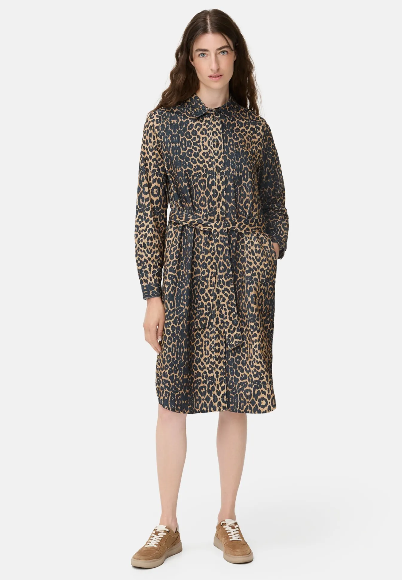 Damen Camel Active Kleider^Baumwollkleid mit Bindegürtel