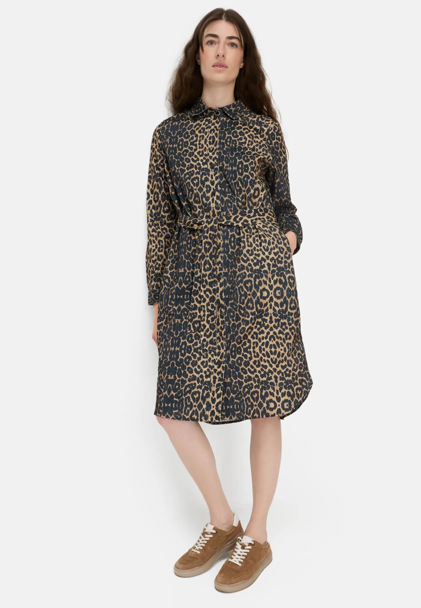 Damen Camel Active Kleider^Baumwollkleid mit Bindegürtel