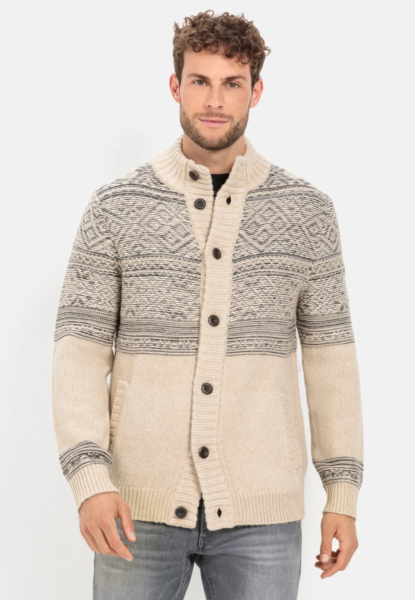 Herren Camel Active Pullover & Cardigan^Geknöpfte Strickjacke mit Stehkragen