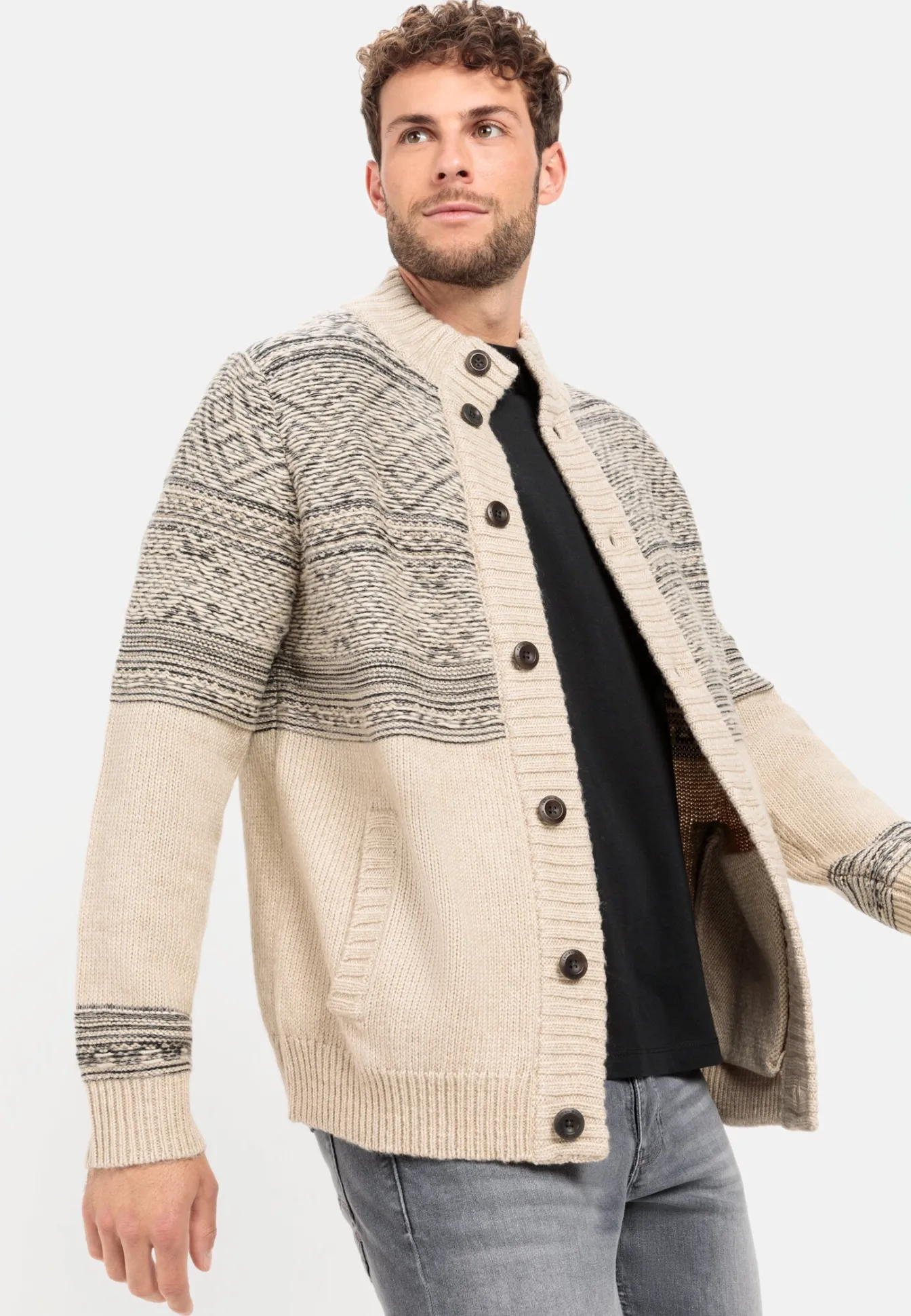 Herren Camel Active Pullover & Cardigan^Geknöpfte Strickjacke mit Stehkragen