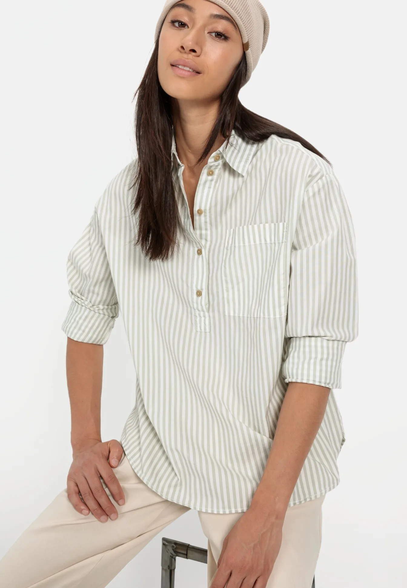 Damen Camel Active Blusen^Gestreifte Bluse aus reiner Baumwolle