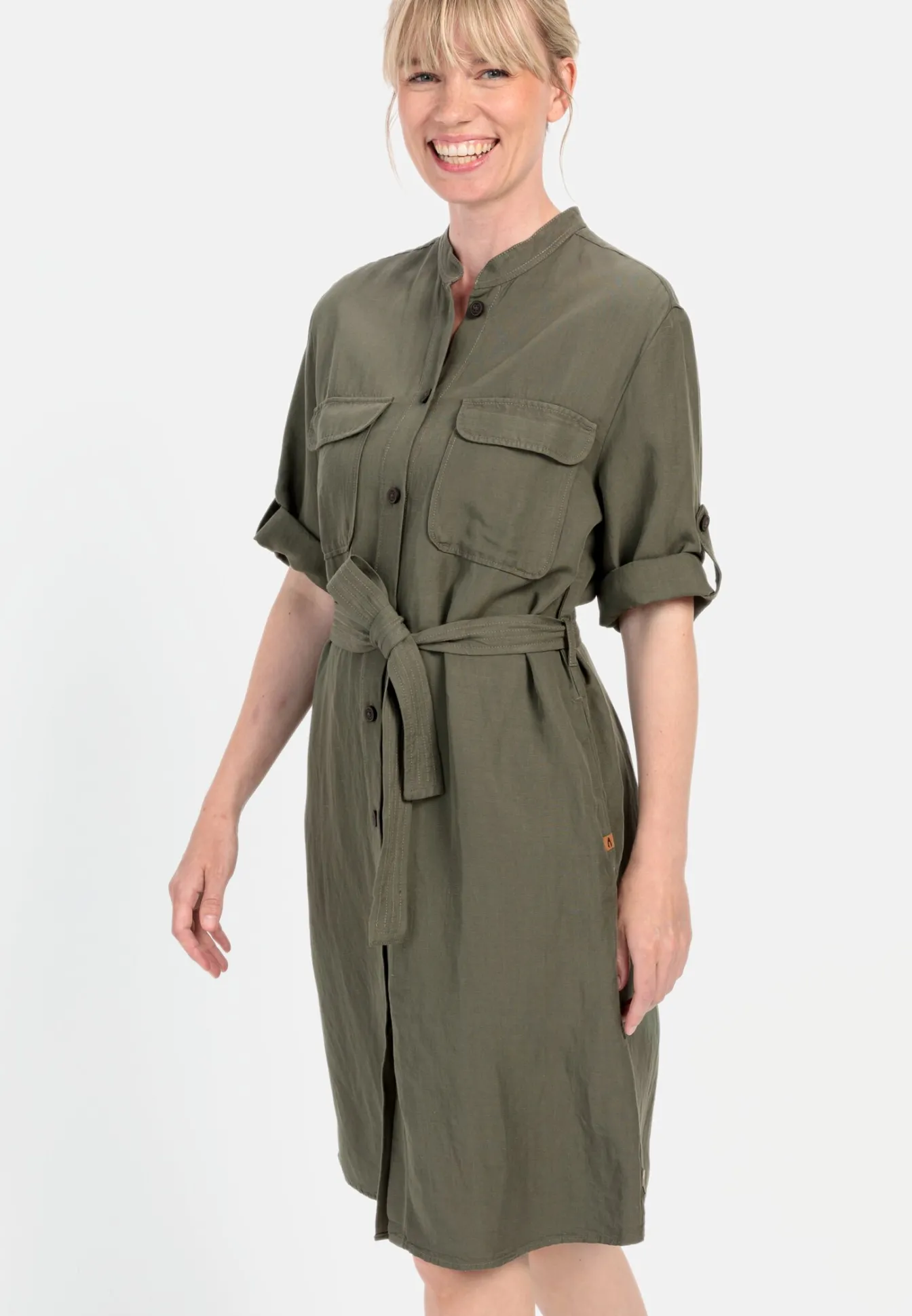 Damen Camel Active Kleider^Halbarm Kleid mit Stehkragen
