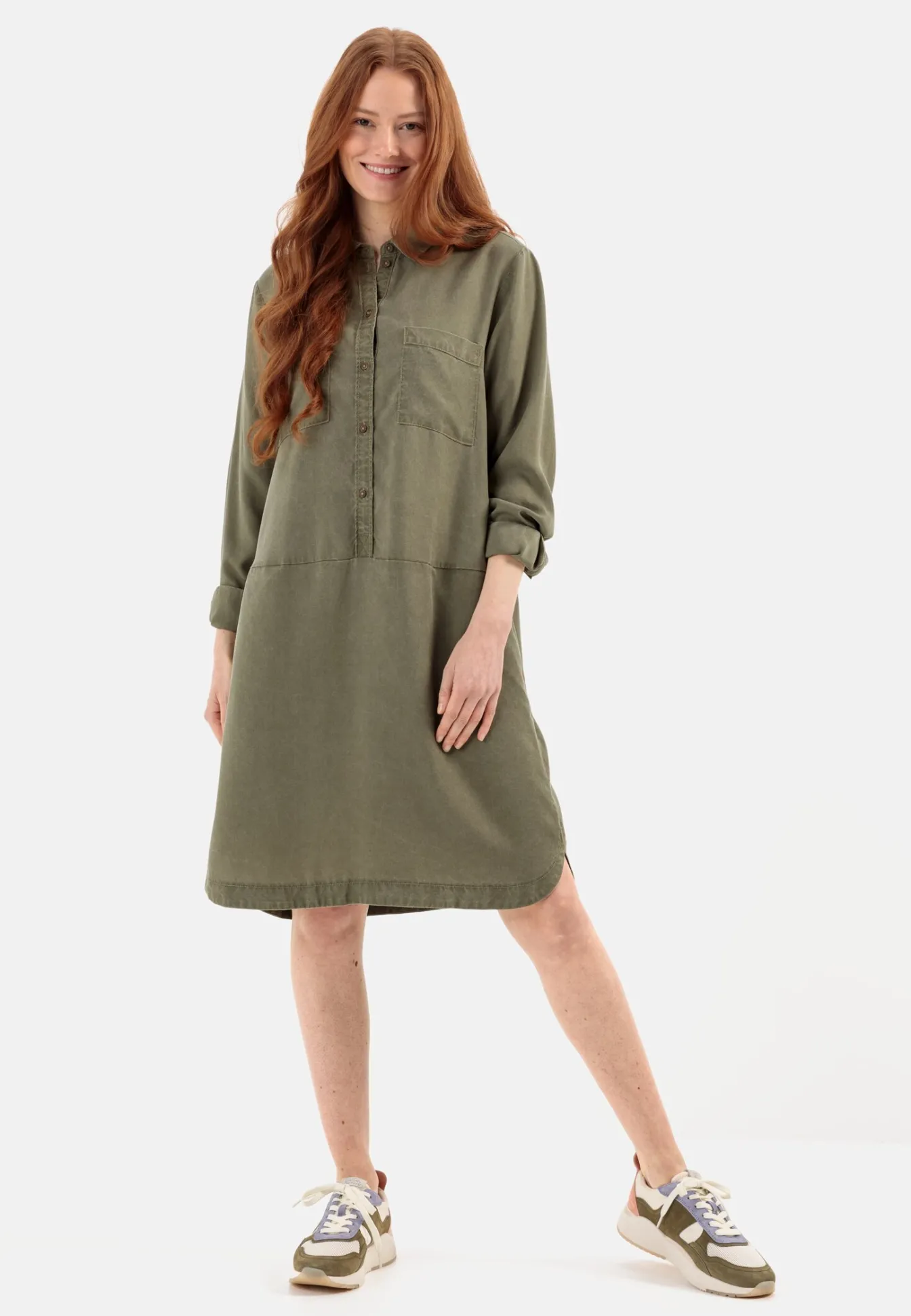 Damen Camel Active Kleider^Hemdblusenkleid mit langen Ärmeln aus TENCEL™ Lyocell