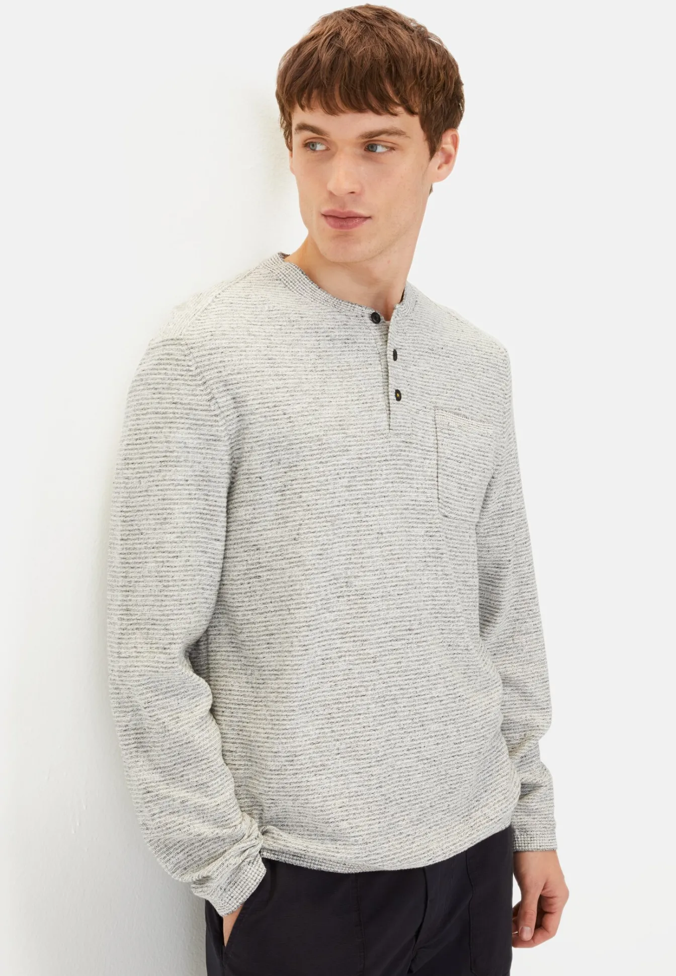 Herren Camel Active T-Shirts & Polos|Pullover & Cardigan^Henley Langarmshirt aus einem Baumwollmix