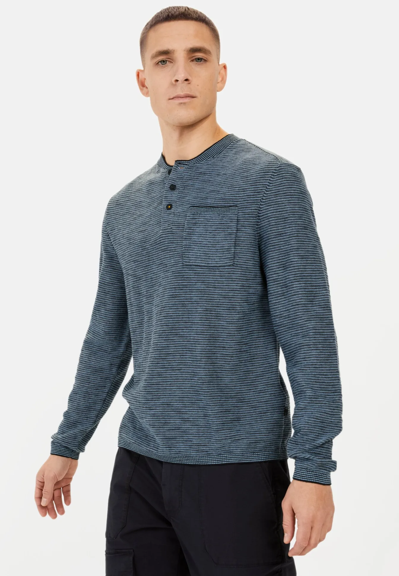 Herren Camel Active T-Shirts & Polos|Pullover & Cardigan^Henley Langarmshirt aus einem Baumwollmix