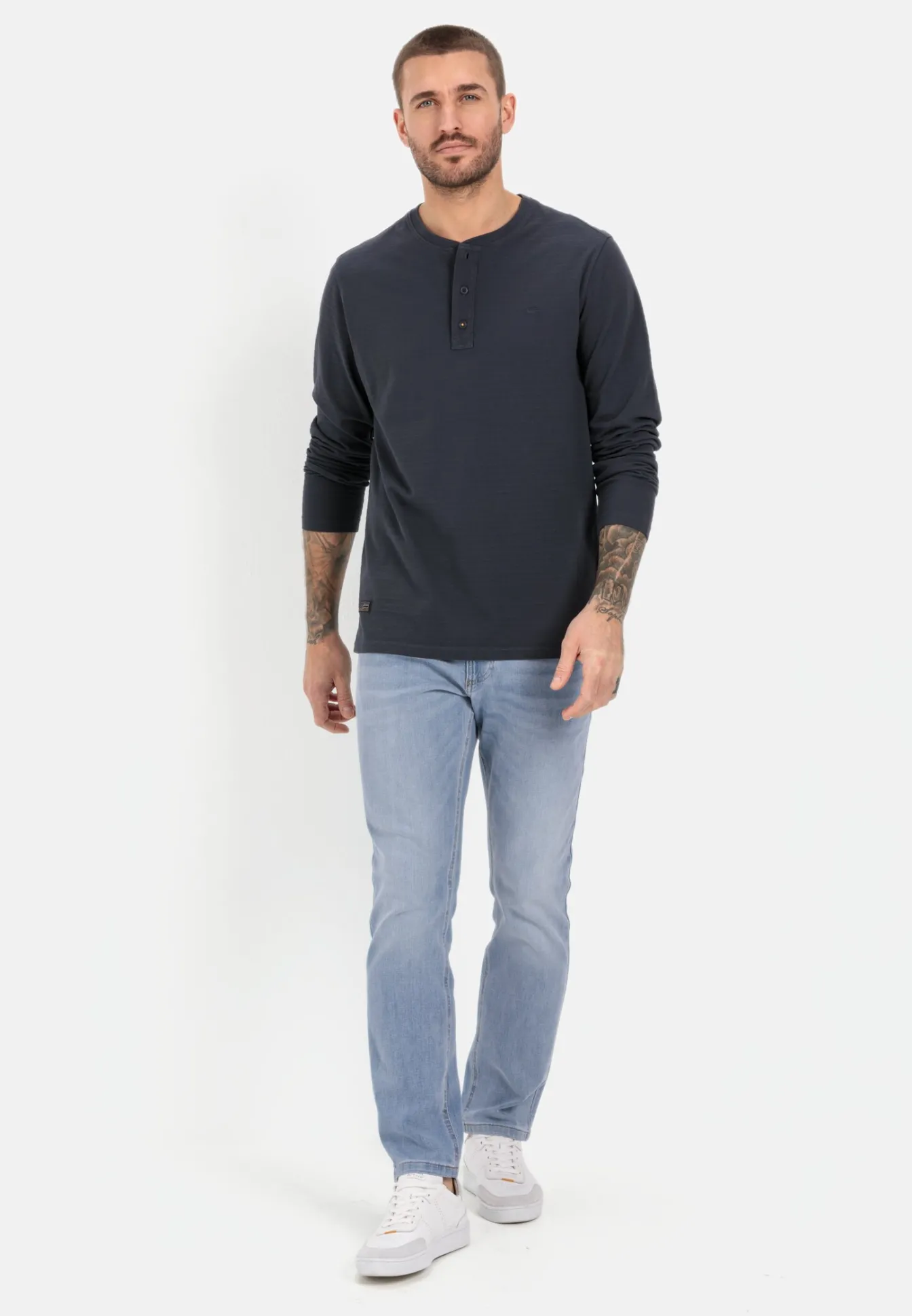 Herren Camel Active T-Shirts & Polos^Henley Langarmshirt aus reiner Baumwolle