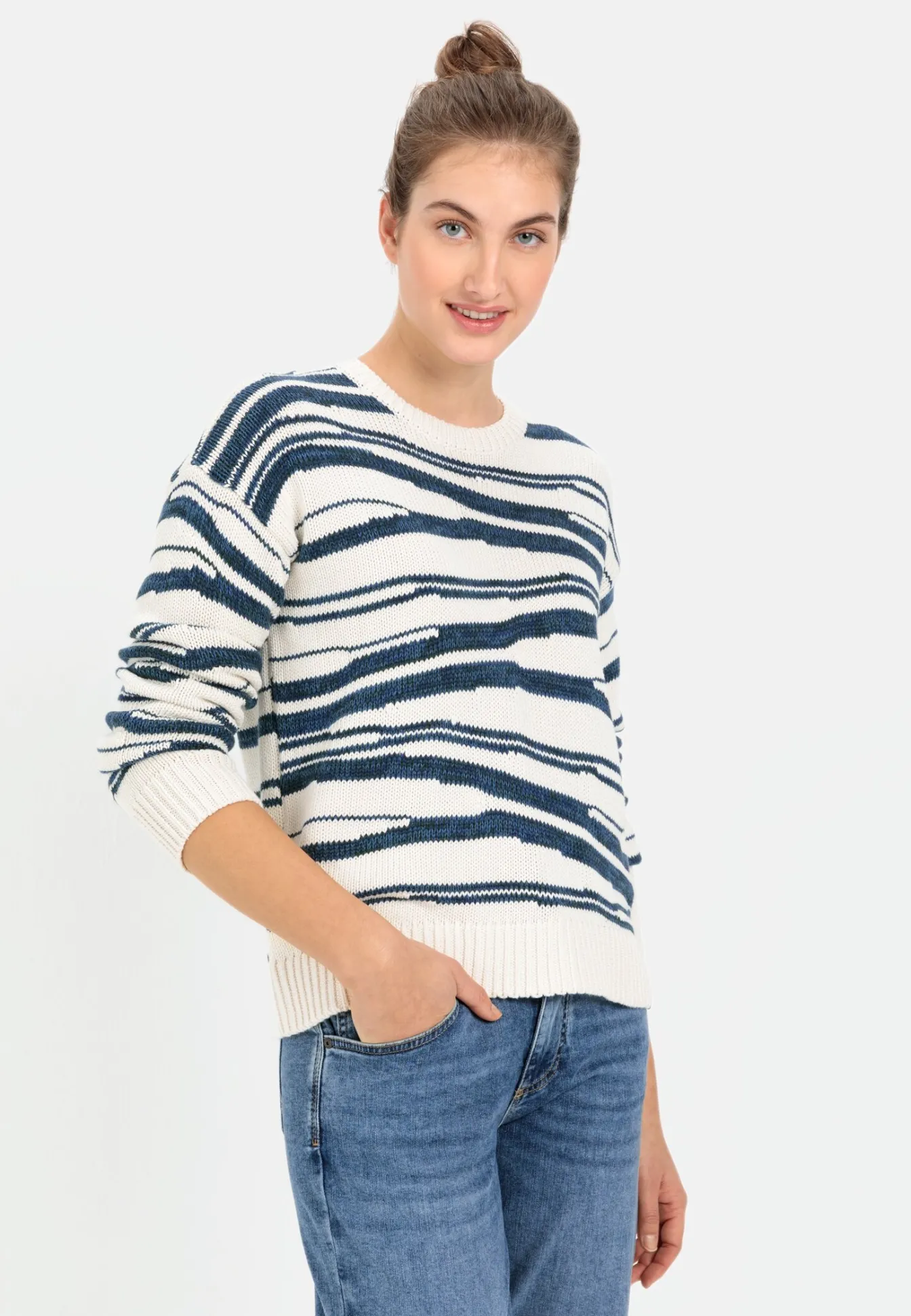 Damen Camel Active Pullover & Cardigans^Intarsien Strickpullover aus reiner Baumwolle
