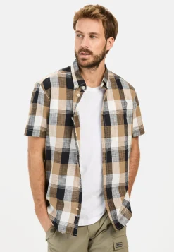 Herren Camel Active Hemden^Kariertes Kurzarmhemd aus reiner Baumwolle