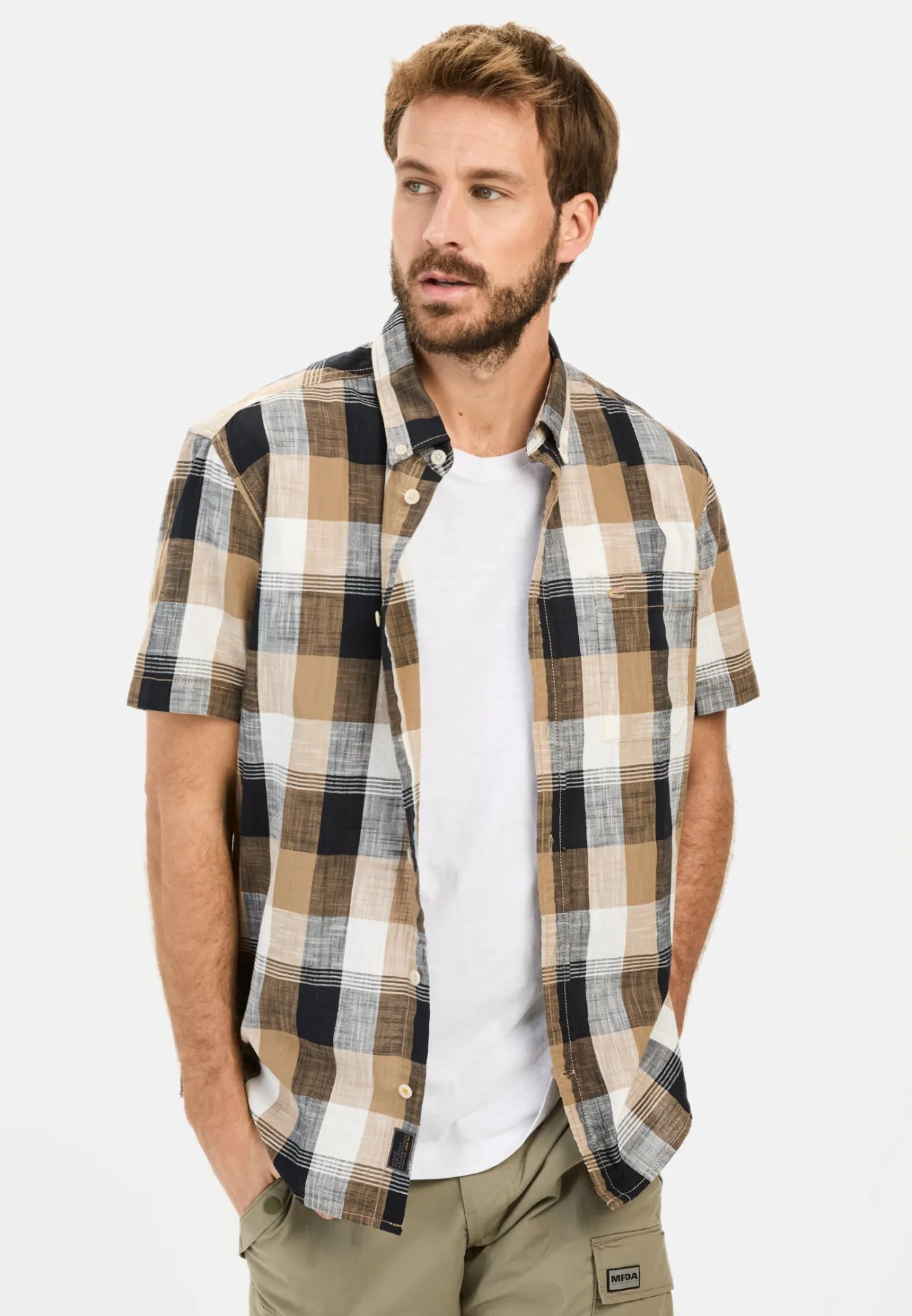 Herren Camel Active Hemden^Kariertes Kurzarmhemd aus reiner Baumwolle