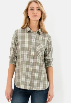 Damen Camel Active Blusen^Karobluse im Baumwoll-Leinen-Mix