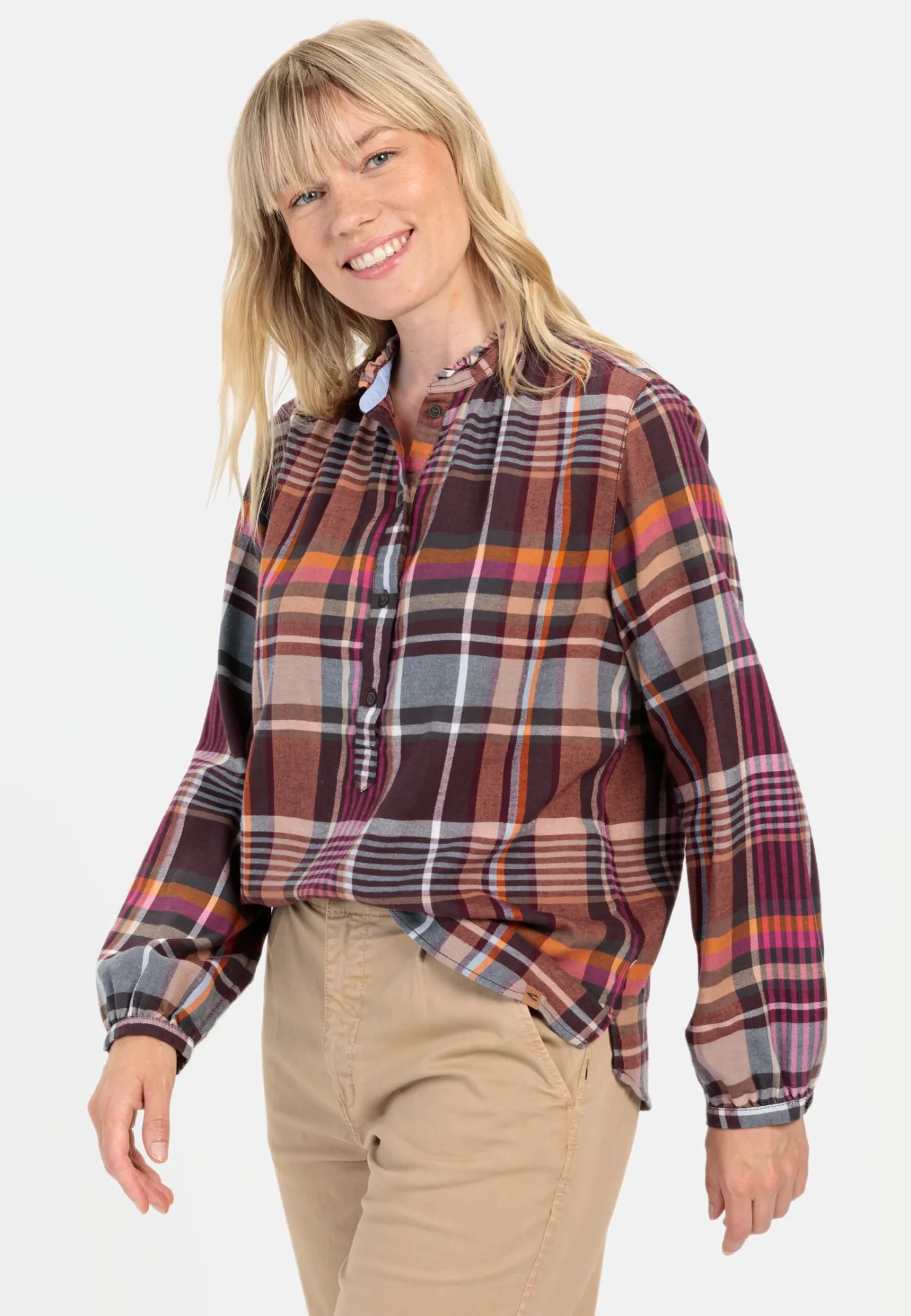Damen Camel Active Blusen^Karobluse mit Stehkragen