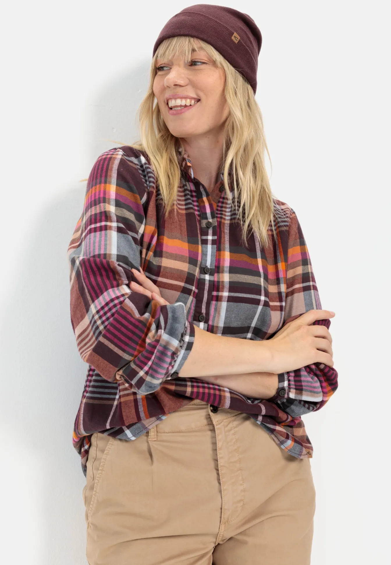 Damen Camel Active Blusen^Karobluse mit Stehkragen