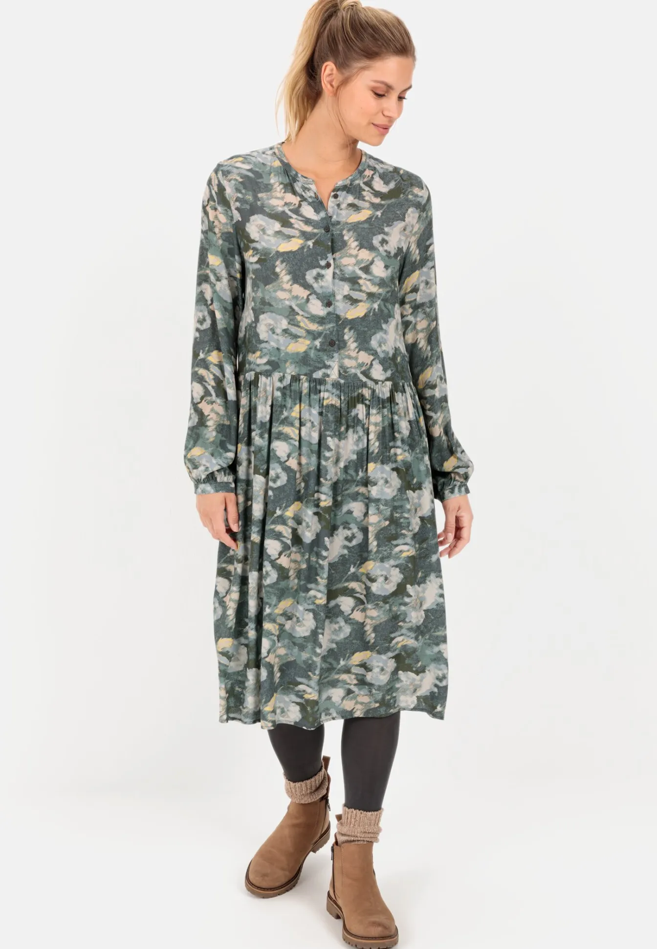 Damen Camel Active Kleider^Kleid mit Allover-Print