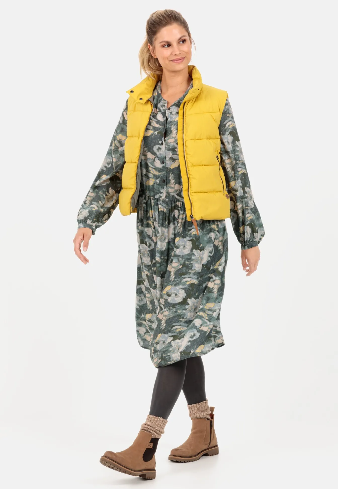 Damen Camel Active Kleider^Kleid mit Allover-Print
