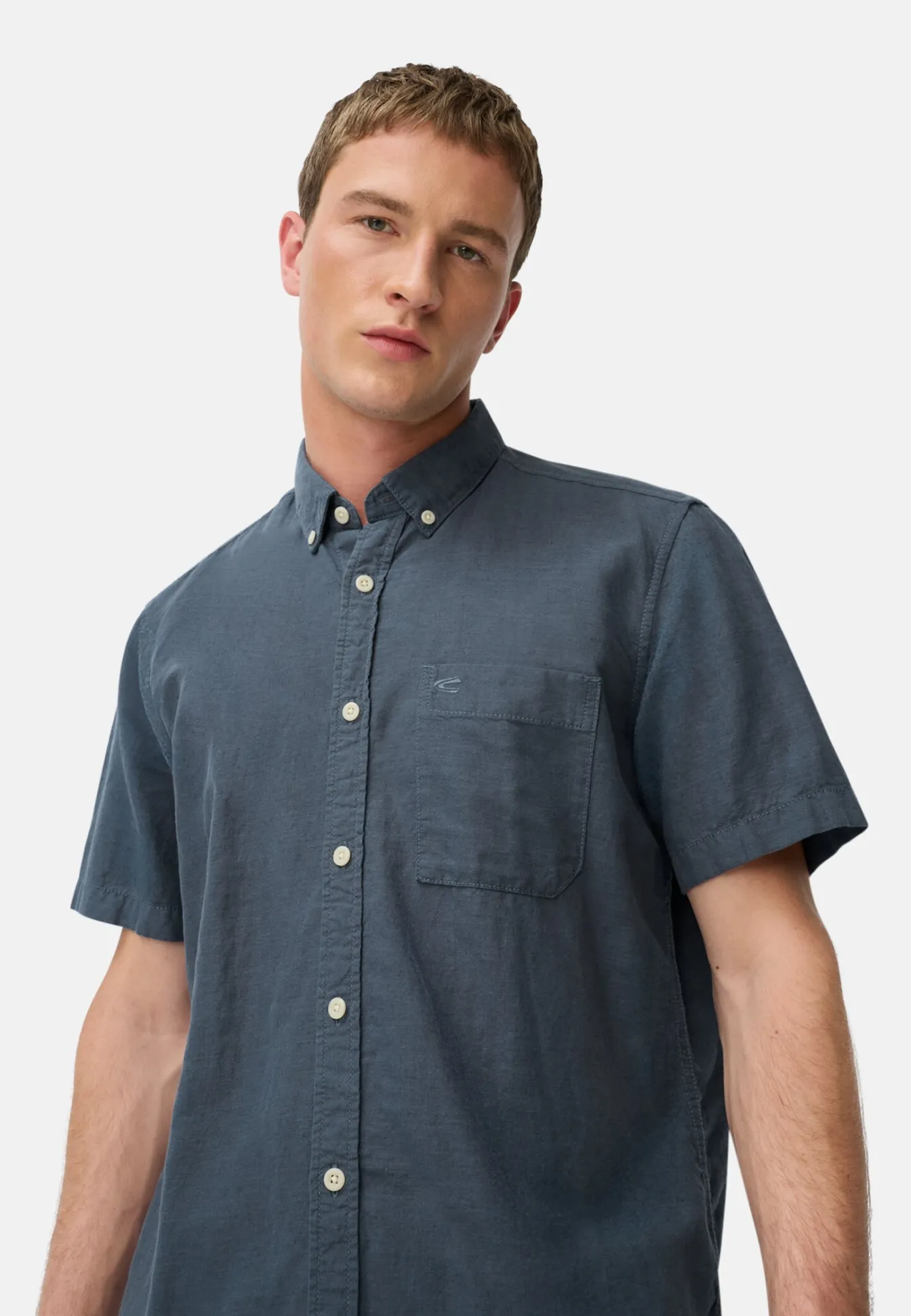 Herren Camel Active Hemden^Kurzarm-Hemd aus Leinen-Baumwoll-Mix
