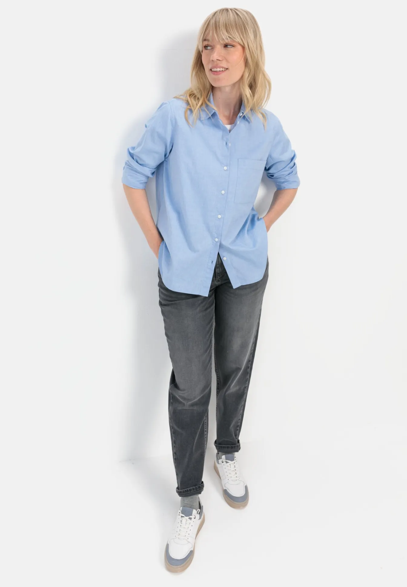 Damen Camel Active Blusen^Langarm Bluse aus reiner Baumwolle
