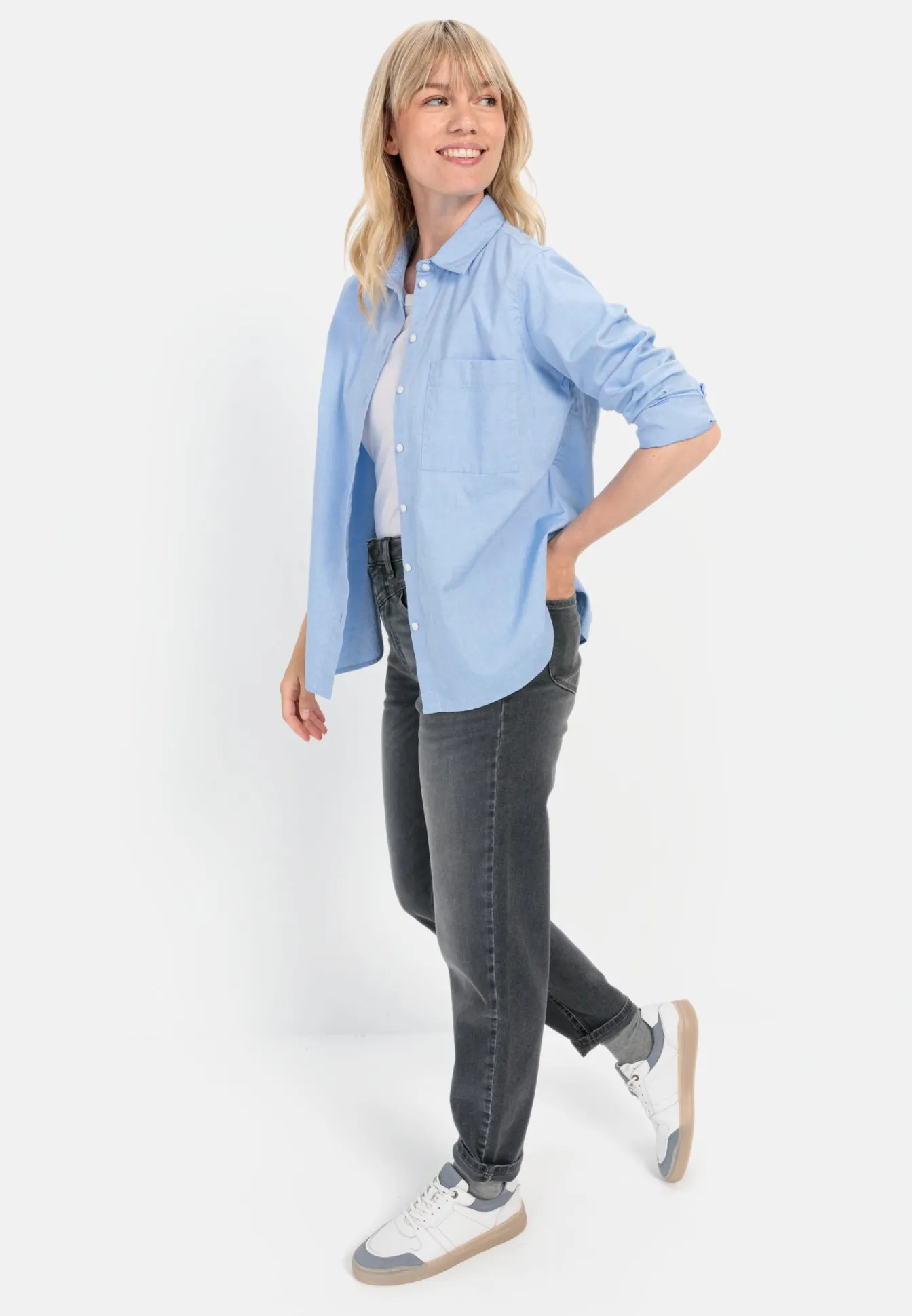 Damen Camel Active Blusen^Langarm Bluse aus reiner Baumwolle