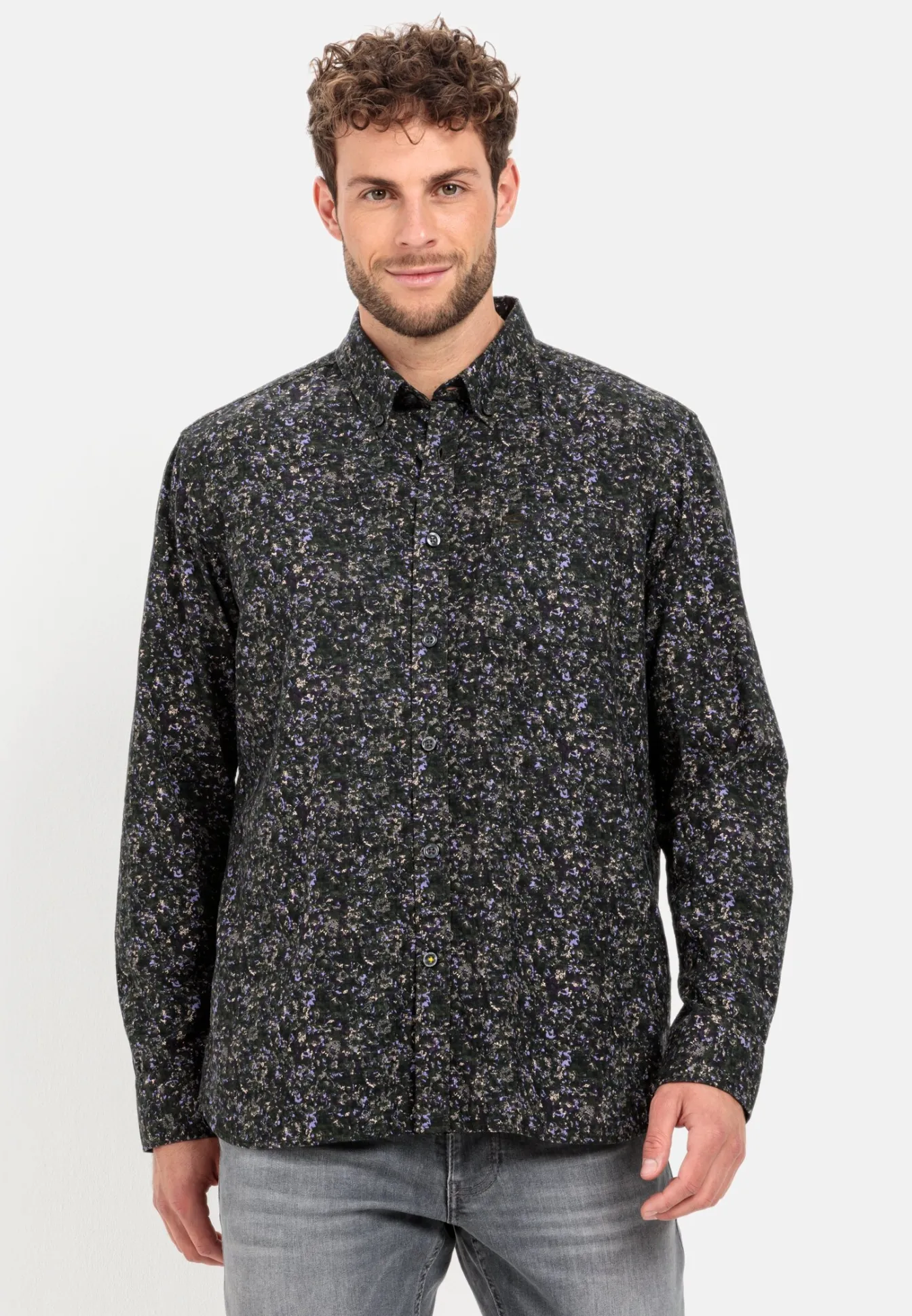 Herren Camel Active Hemden^Langarm Hemd mit Allover-Print