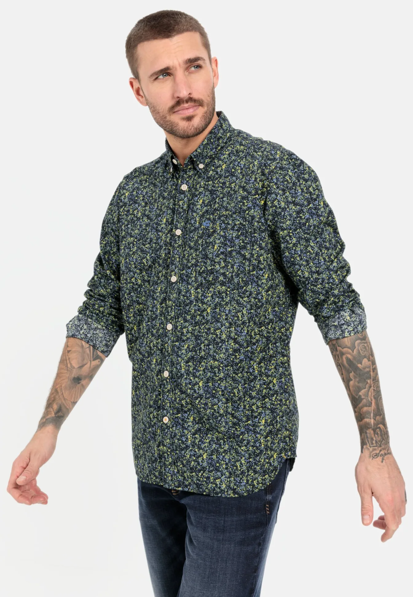 Herren Camel Active Hemden^Langarm Hemd mit Allover-Print
