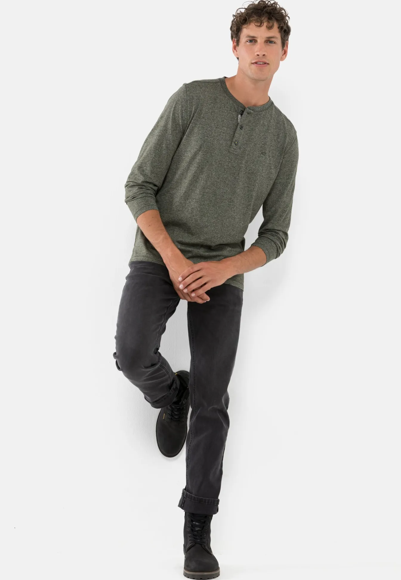 Herren Camel Active T-Shirts & Polos^Langarm Henleyshirt aus nachhaltigem Baumwollmix
