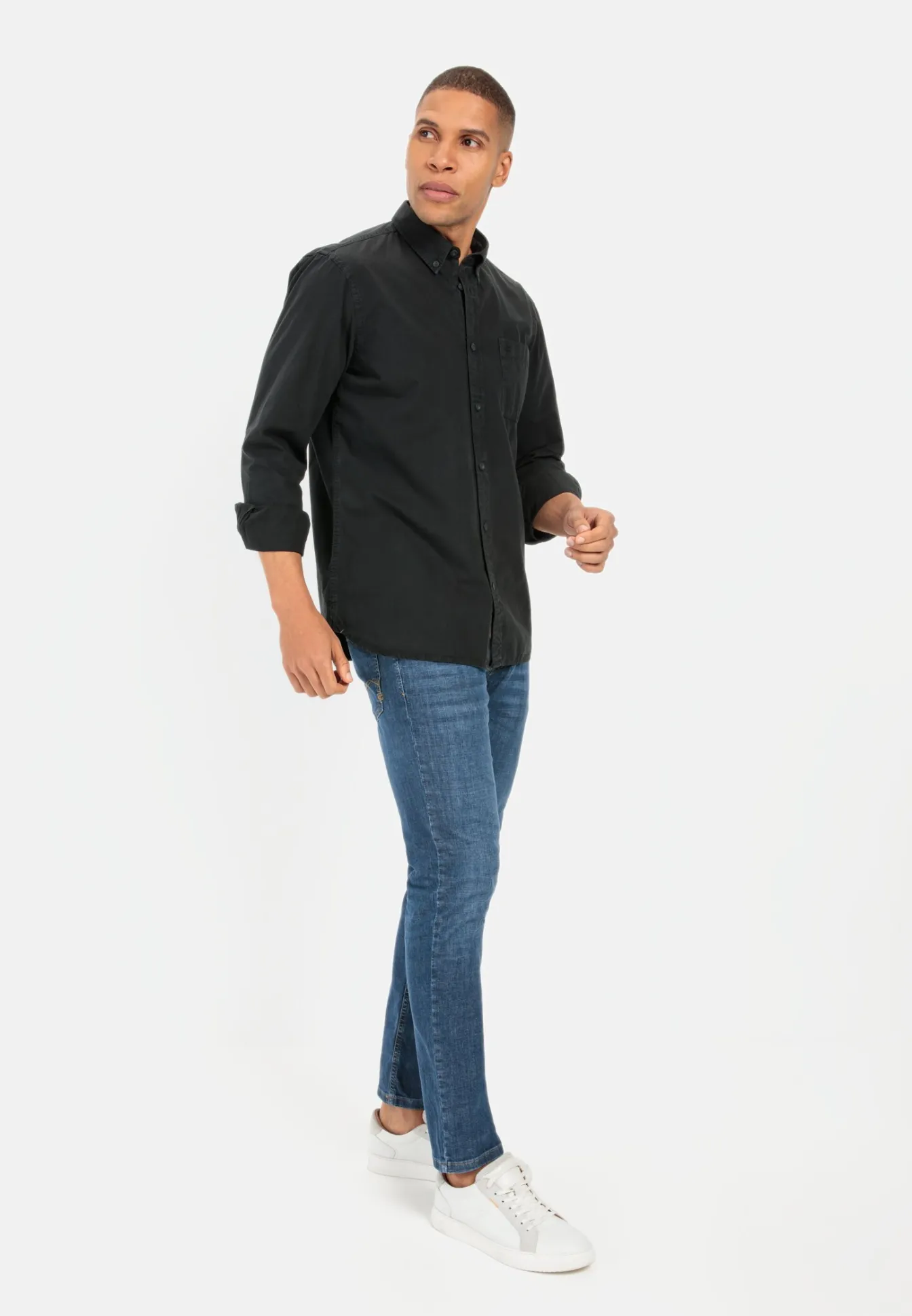 Herren Camel Active Hemden^Langarm Shirt aus reiner Baumwolle mit Button-Down Kragen und Brusttasche