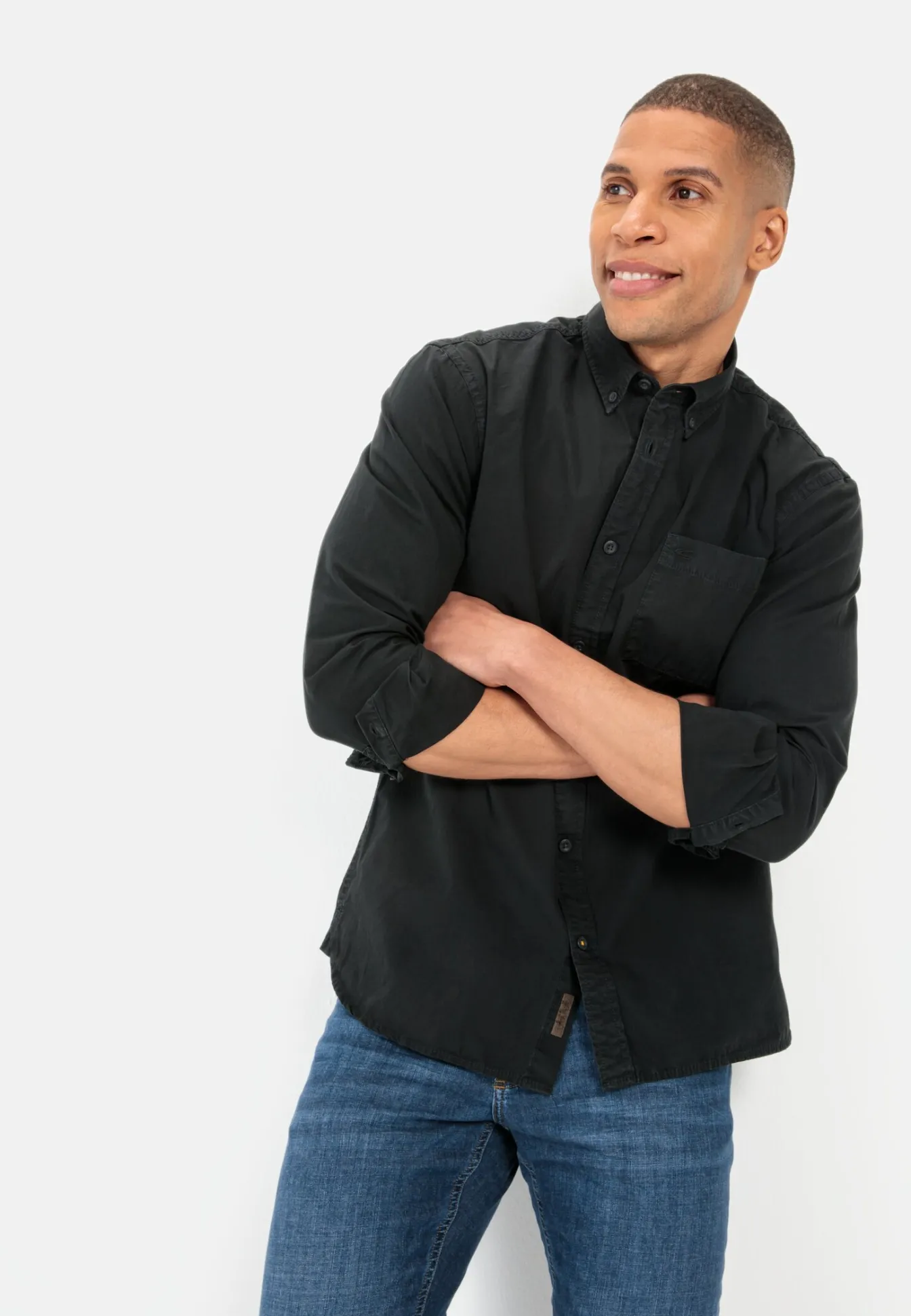 Herren Camel Active Hemden^Langarm Shirt aus reiner Baumwolle mit Button-Down Kragen und Brusttasche