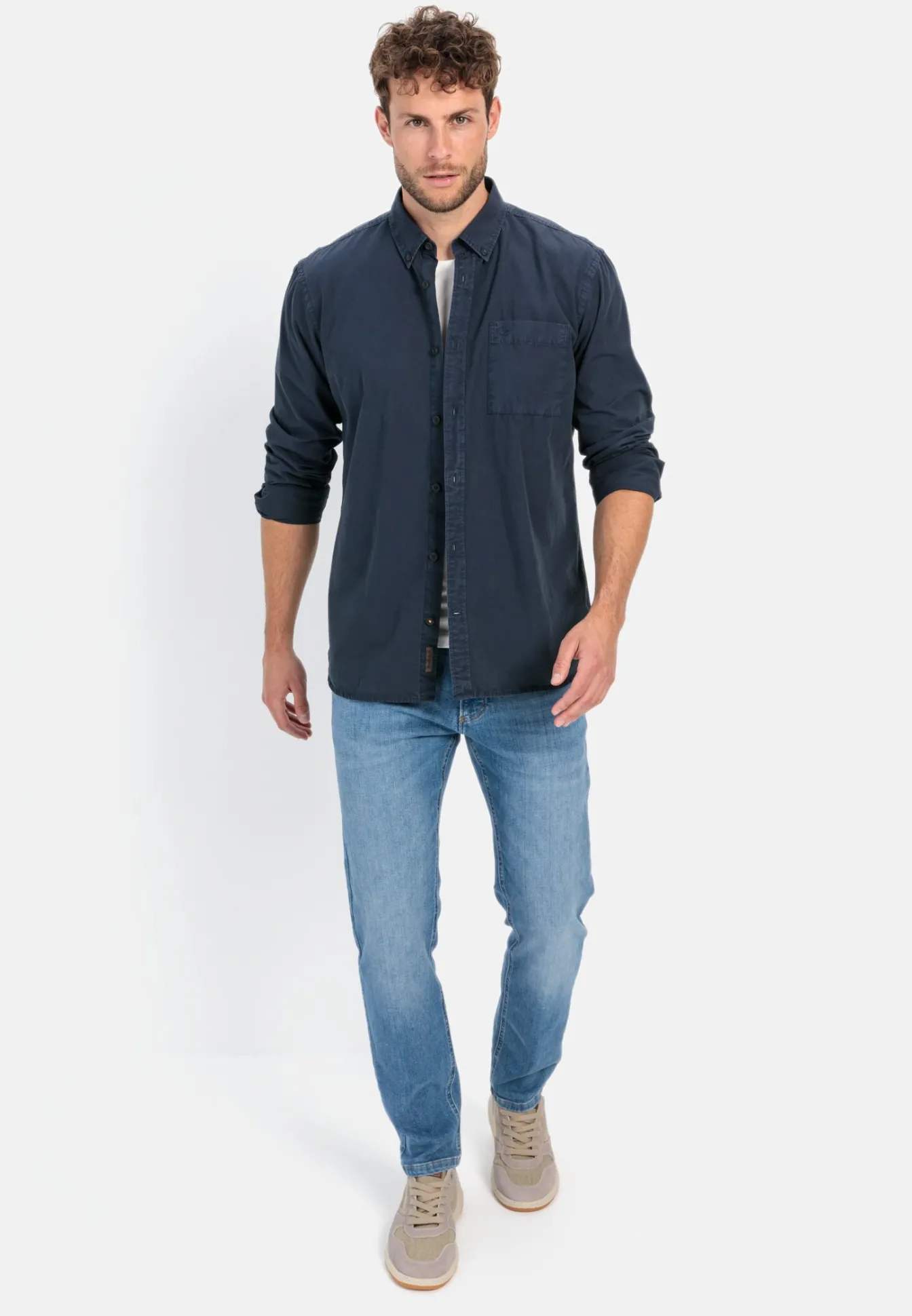 Herren Camel Active Hemden^Langarm Shirt aus reiner Baumwolle mit Button-Down Kragen und Brusttasche