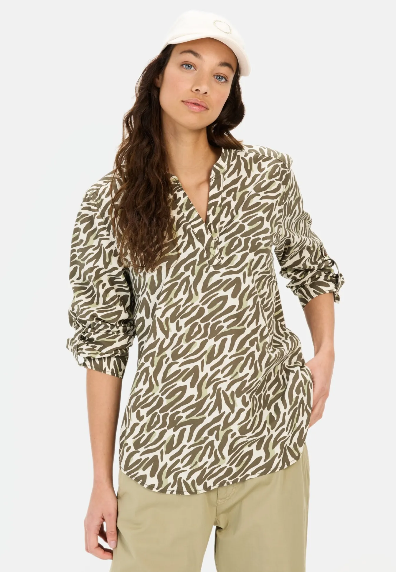 Damen Camel Active Blusen^Langarm-Bluse mit Allover-Print