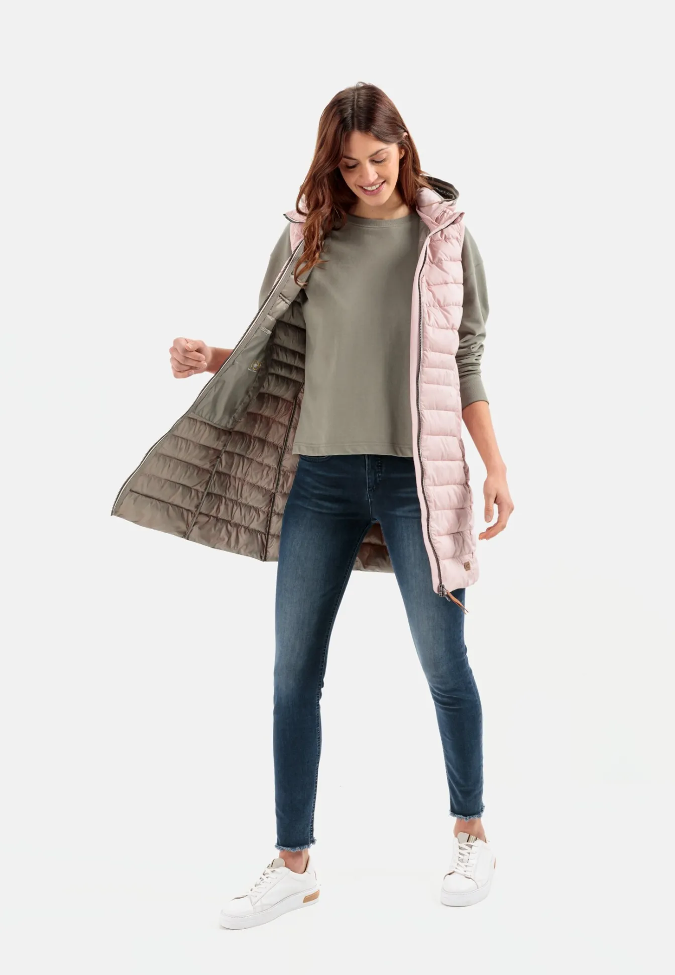 Damen Camel Active Jacken & Westen^Lange Steppweste mit Kapuze