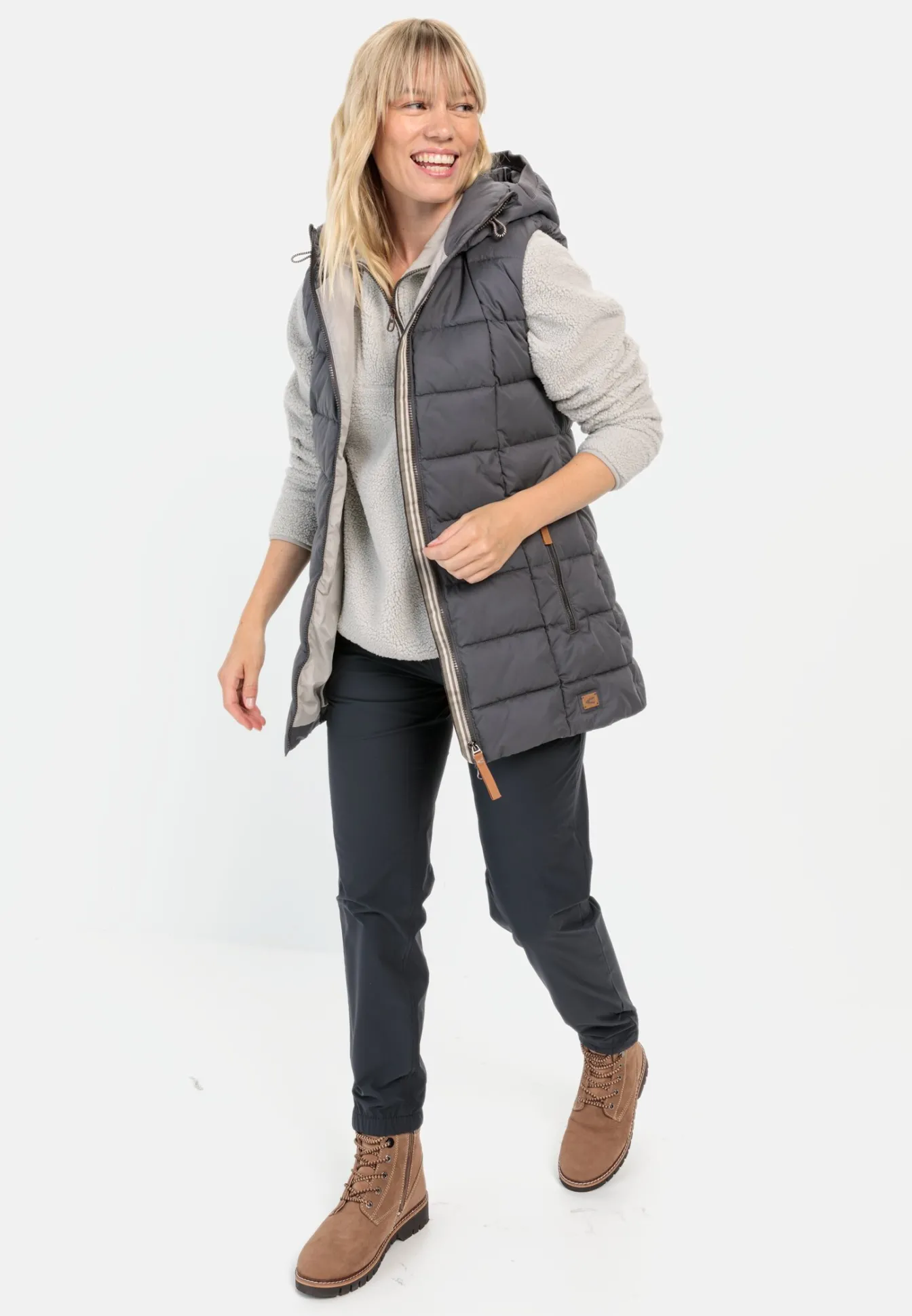 Damen Camel Active Jacken & Westen^Lange Weste mit Kapuze