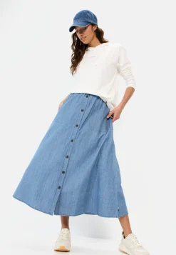 Damen Camel Active Röcke^Langer Denim-Rock mit elastischem Bund