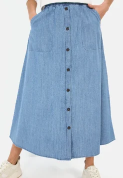 Damen Camel Active Röcke^Langer Denim-Rock mit elastischem Bund