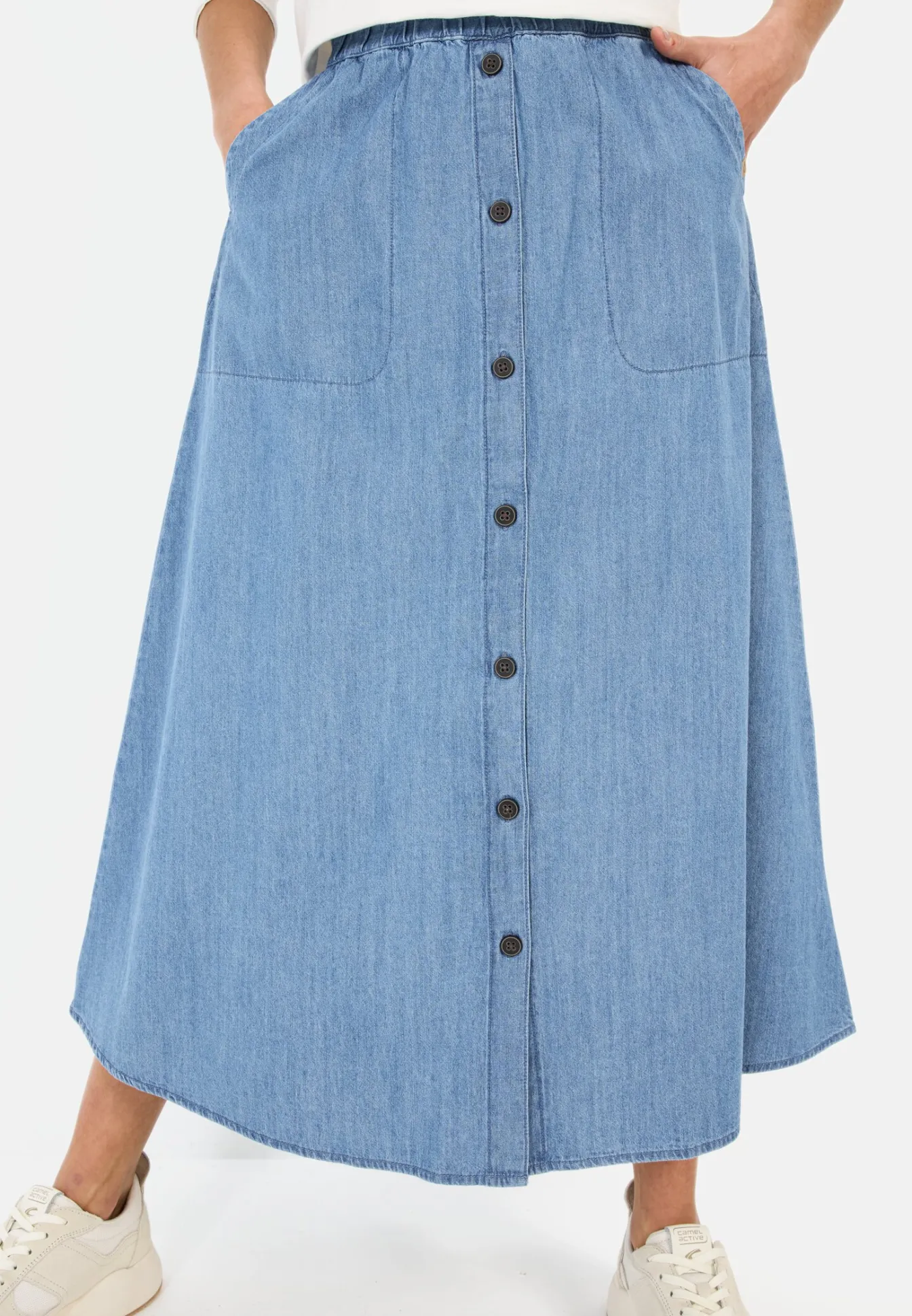 Damen Camel Active Röcke^Langer Denim-Rock mit elastischem Bund
