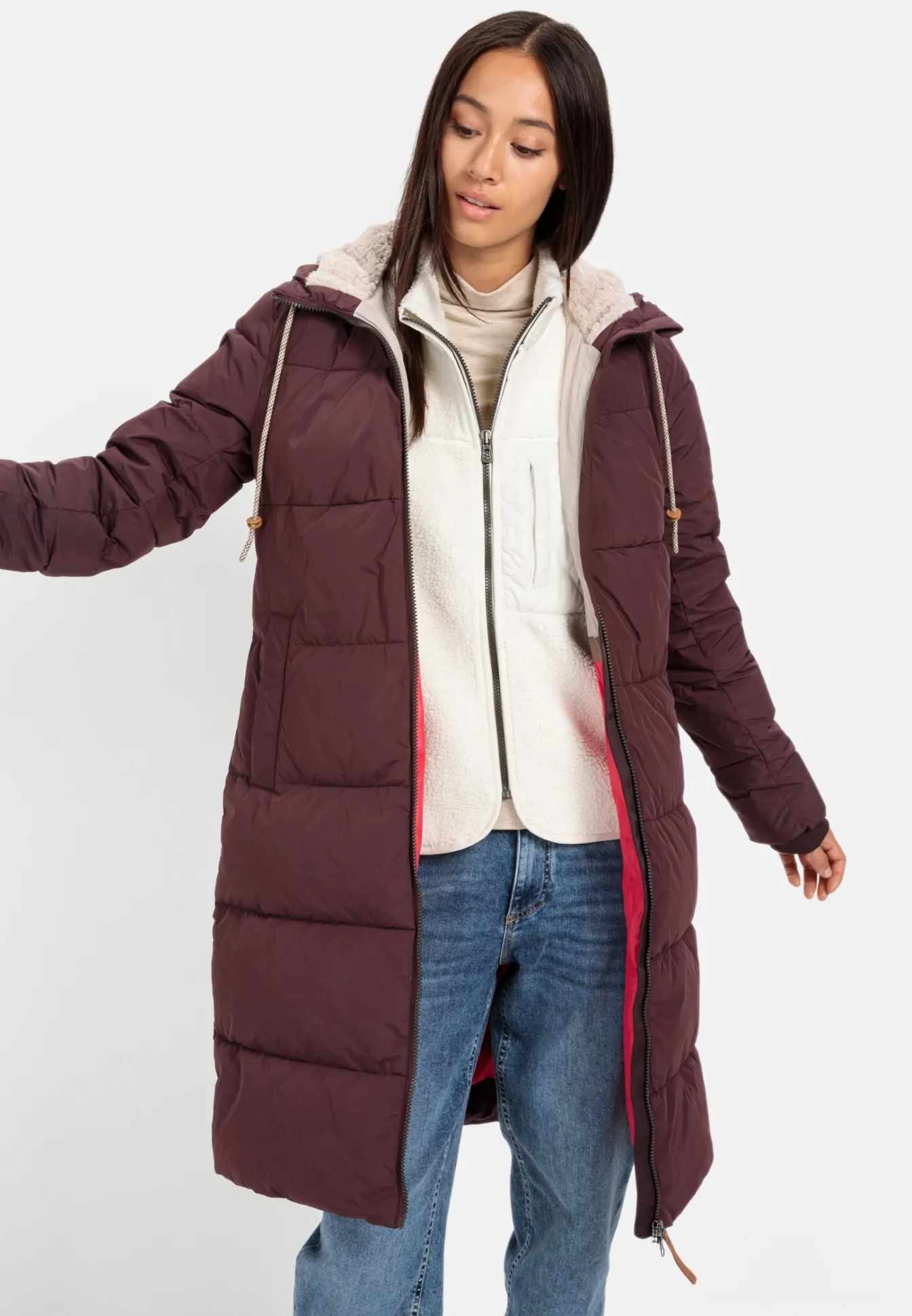 Damen Camel Active Jacken & Westen^Langer Puffermantel mit gefütterter Kapuze