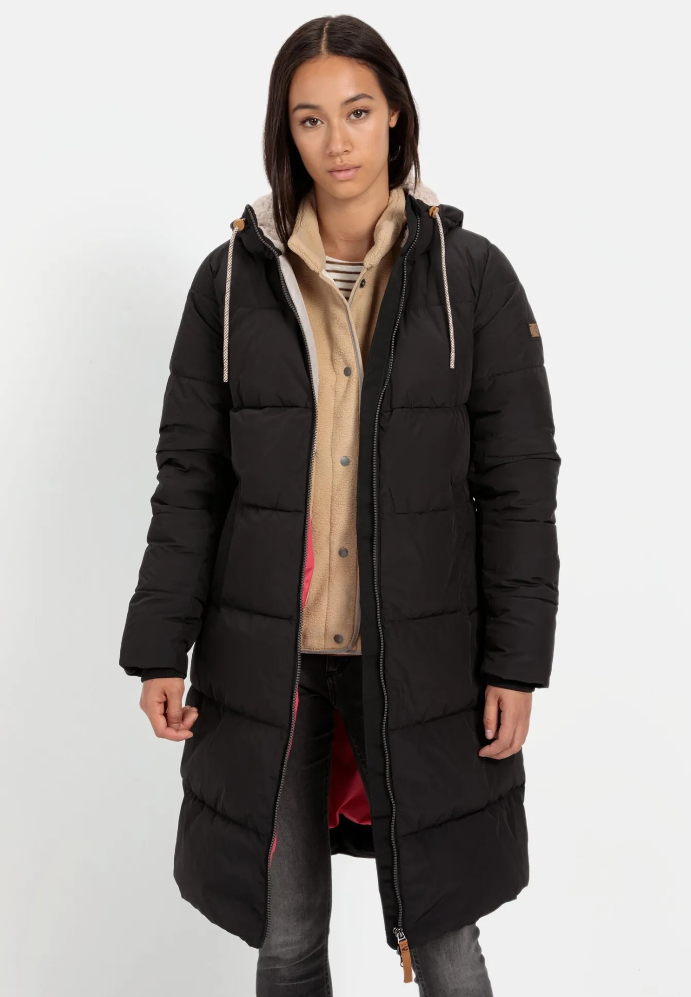 Damen Camel Active Jacken & Westen^Langer Puffermantel mit gefütterter Kapuze
