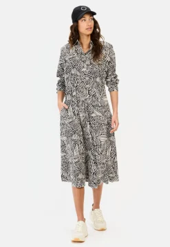 Damen Camel Active Kleider^Langes Hemdblusenkleid mit Allover-Print