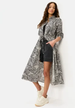 Damen Camel Active Kleider^Langes Hemdblusenkleid mit Allover-Print