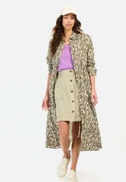Damen Camel Active Kleider^Langes Hemdblusenkleid mit Allover-Print