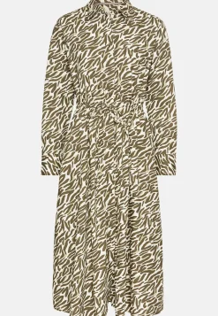 Damen Camel Active Kleider^Langes Hemdblusenkleid mit Allover-Print