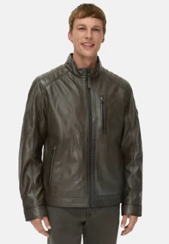 Herren Camel Active Jacken & Westen^Leder Bikerjacke mit Stehkragen