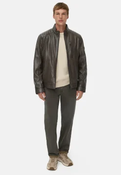Herren Camel Active Jacken & Westen^Leder Bikerjacke mit Stehkragen