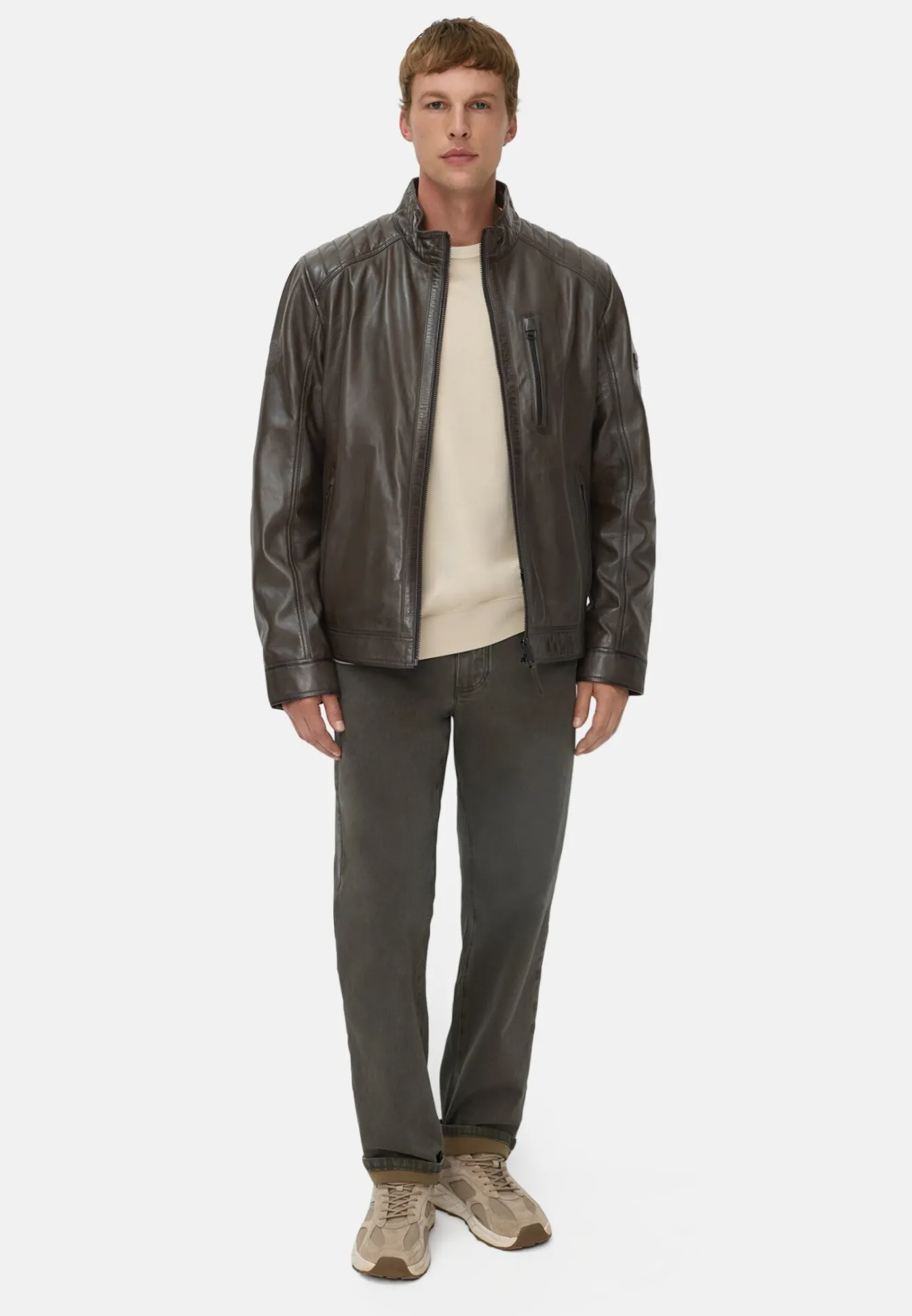 Herren Camel Active Jacken & Westen^Leder Bikerjacke mit Stehkragen