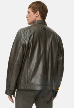 Herren Camel Active Jacken & Westen^Leder Bikerjacke mit Stehkragen