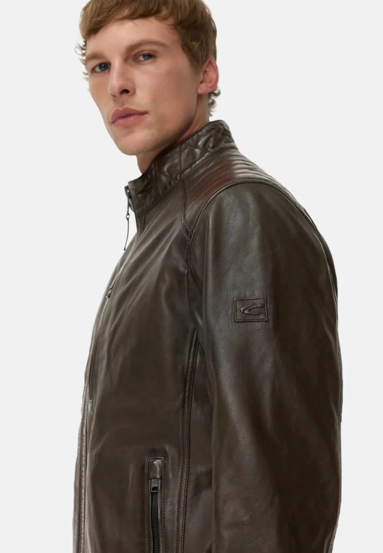 Herren Camel Active Jacken & Westen^Leder Bikerjacke mit Stehkragen