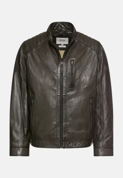 Herren Camel Active Jacken & Westen^Leder Bikerjacke mit Stehkragen
