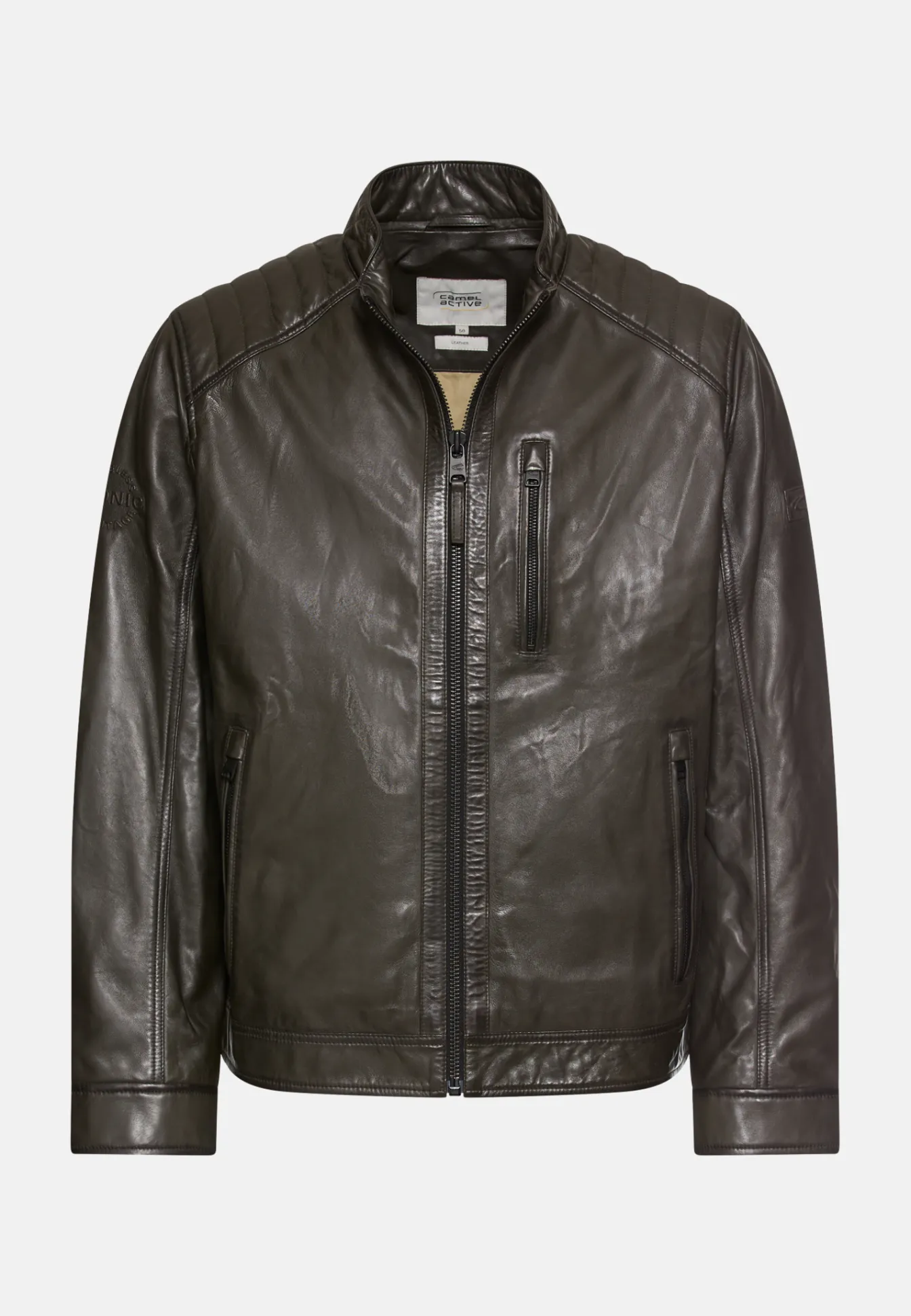 Herren Camel Active Jacken & Westen^Leder Bikerjacke mit Stehkragen