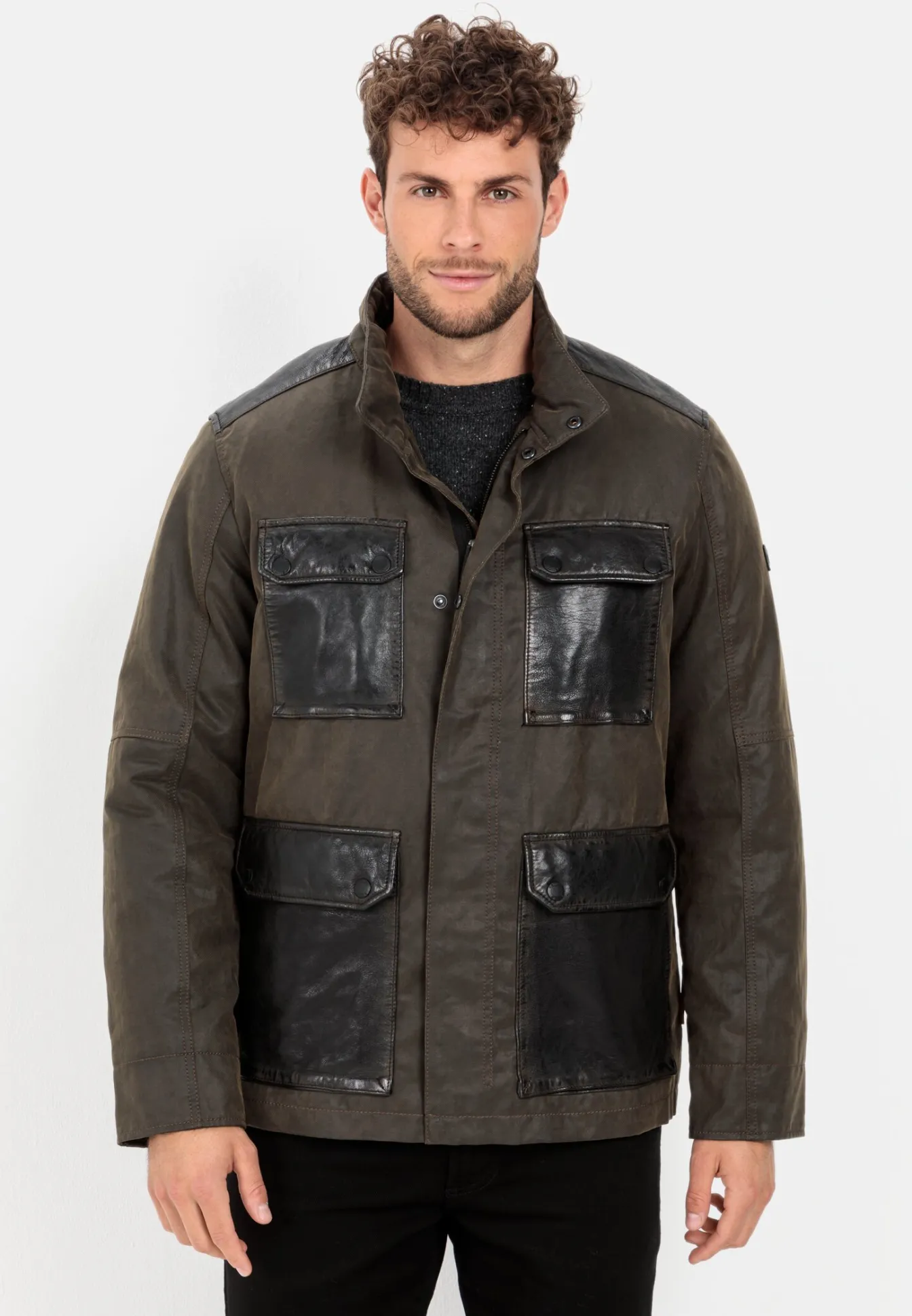 Herren Camel Active Jacken & Westen^Leder Blouson mit Materialkontrast