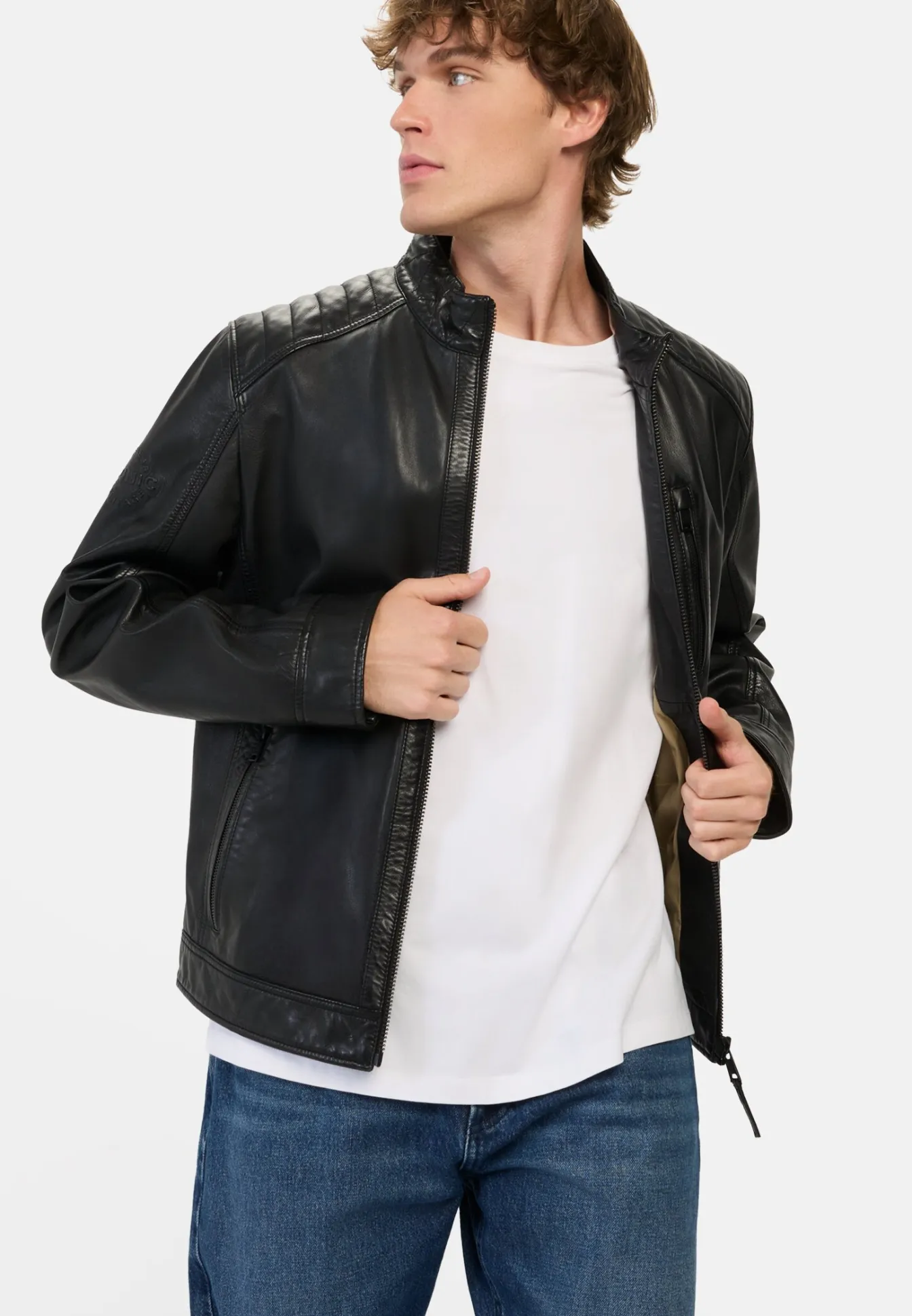 Herren Camel Active Jacken & Westen^Lederjacke mit Reißverschlusstaschen