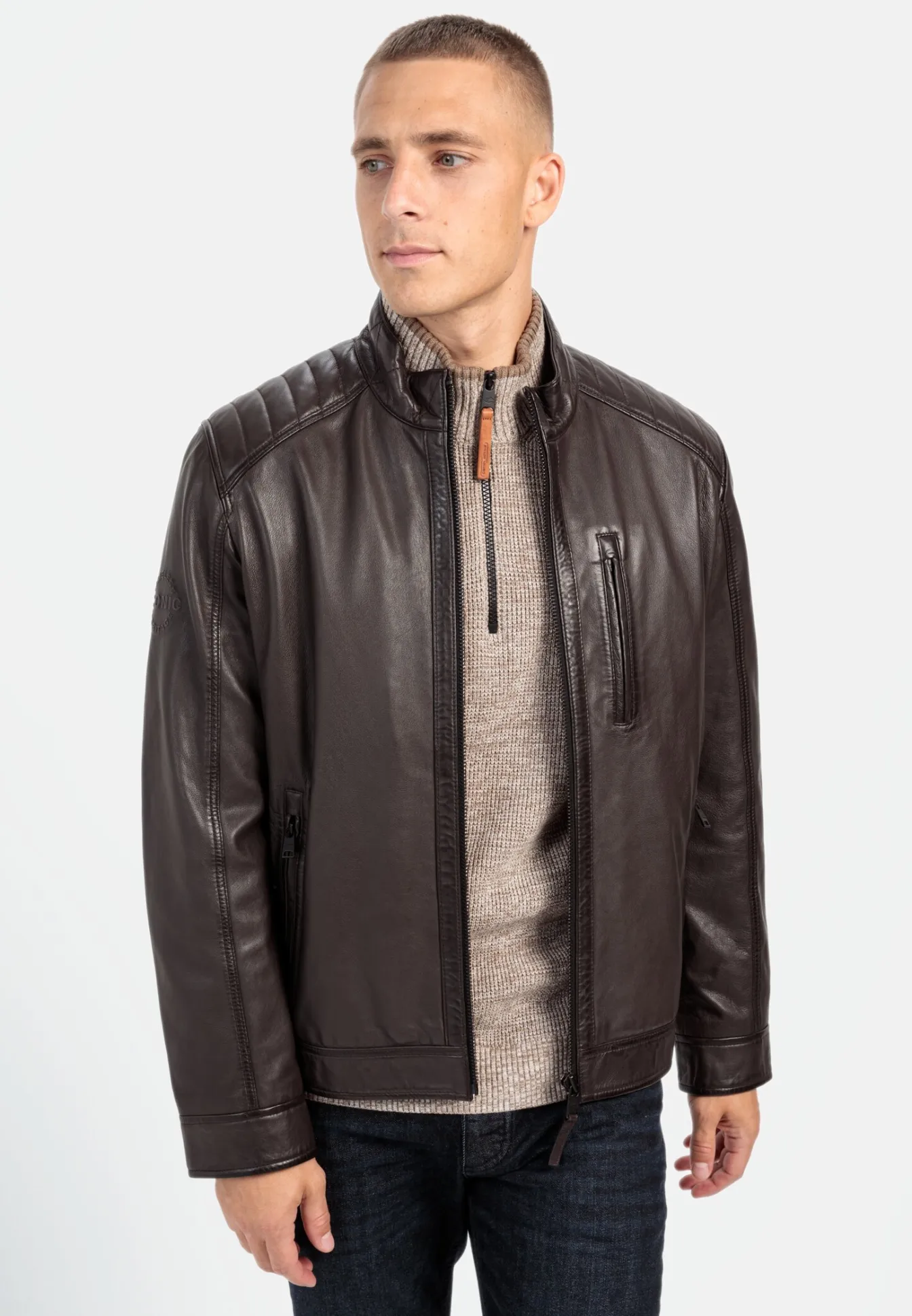 Herren Camel Active Jacken & Westen^Lederjacke mit Stehkragen